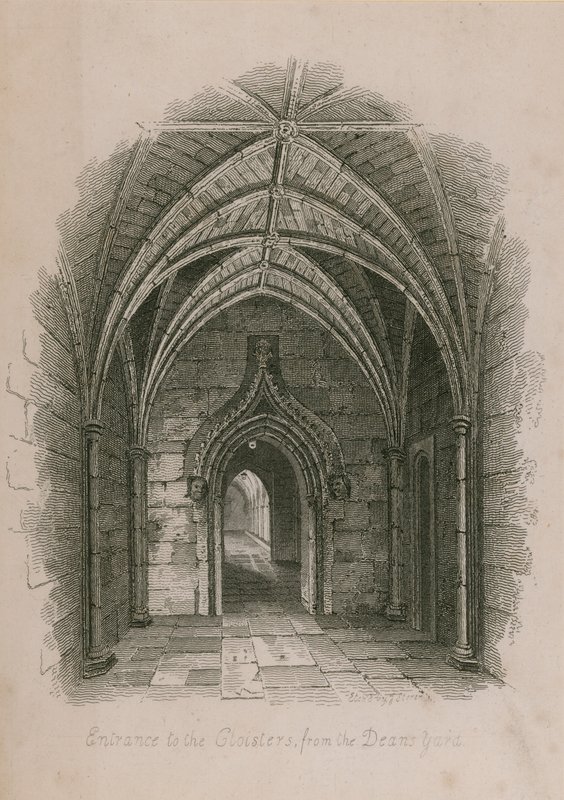 Ingång till klostret från Deans Yard, Westminster Abbey, London av English School