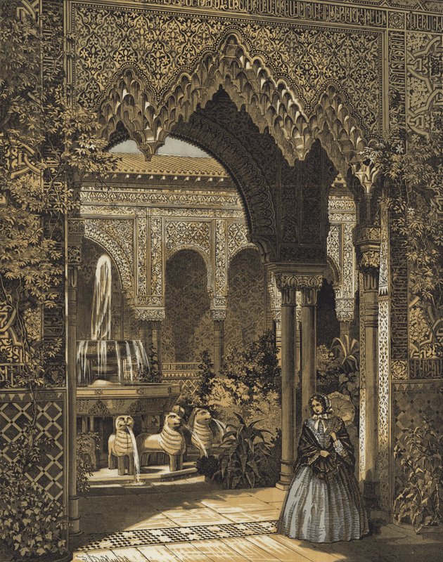 Ingång till Court of Lions, Alhambra Court, Crystal Palace, Sydenham, London av English School