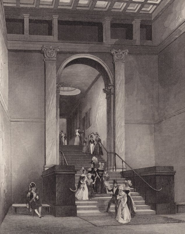 Ingång till National Gallery, London (gravyr) av English School