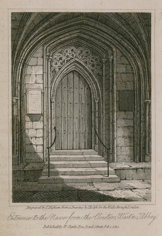 Ingång till Nave från Cloisters, Westminster Abbey, London av English School