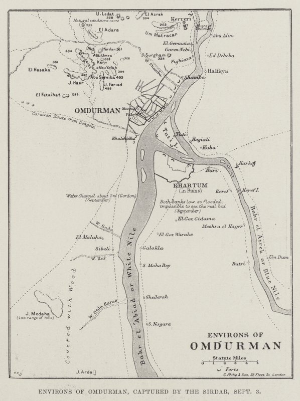 Environs of Omdurman, fångad av Sirdar, 3 september (gravyr) av English School