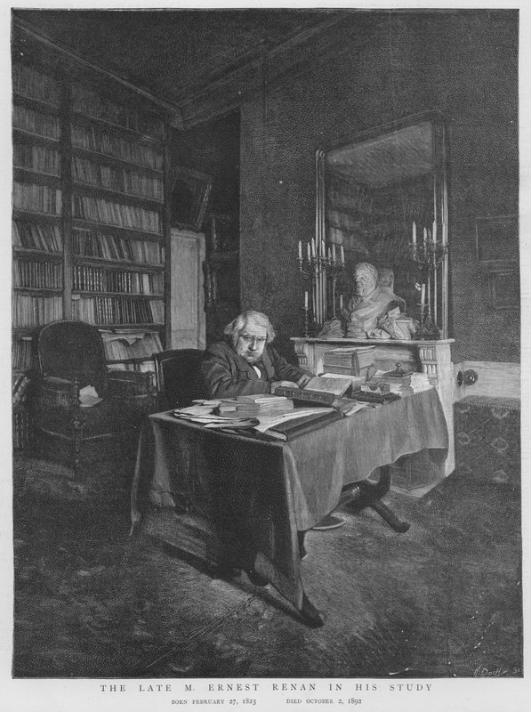 Ernest Renan, fransk filosof och religionshistoriker, i sin studie (litho) av English School