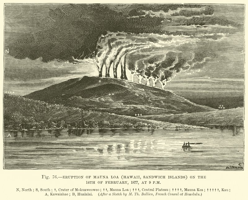 Mauna Loas utbrott (Hawaii, Sandwichöarna) den 14 februari 1877, klockan 21.00 av English School
