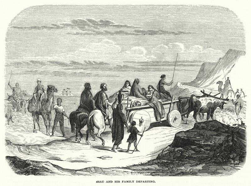 Esau och hans familj på väg (gravyr) av English School
