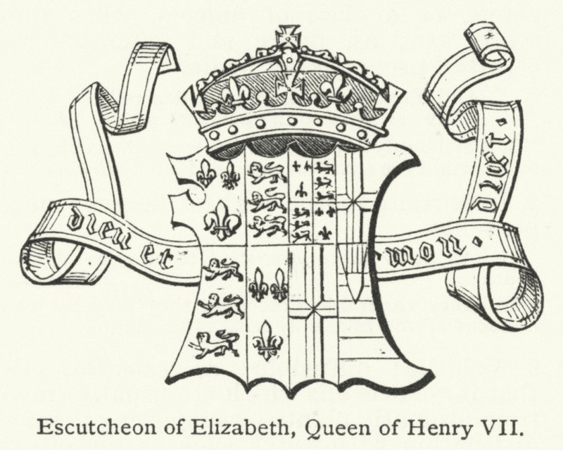 Nyckelskylt för Elizabeth, drottning av Henrik VII (gravyr) av English School