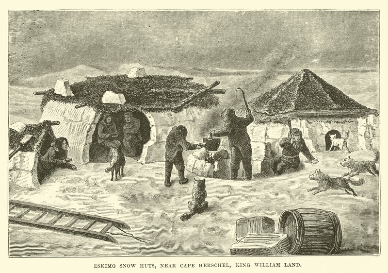 Eskimå snöhyddor, nära Cape Herschel, King William Land av English School