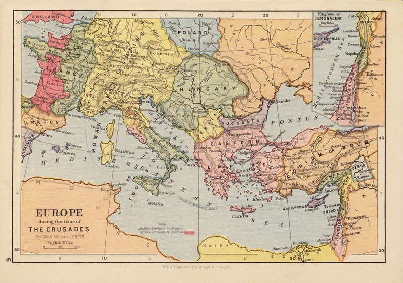 Europa under korstågstiden (färglitografi) av English School