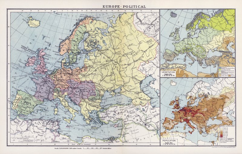 Europa, politiskt (färglitografi) av English School