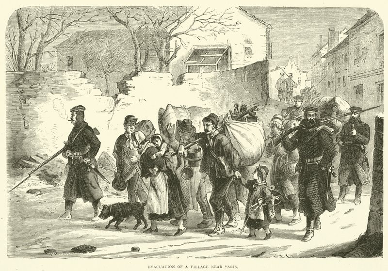Evakuering av en by nära Paris, december 1870 av English School