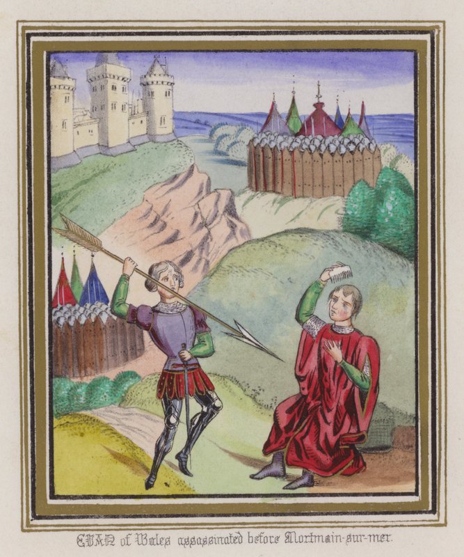 Evan of Wales mördad före Morman-Sur-Mer (färgad gravyr) av English School