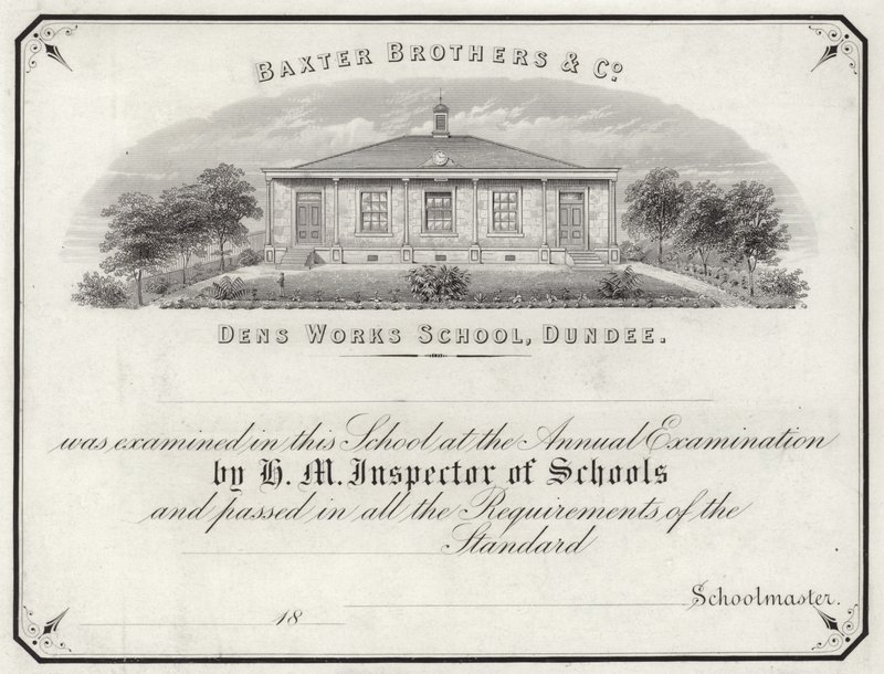 Examinationsintyg från Dens Works School av English School