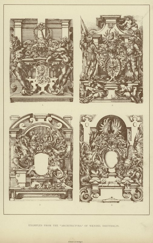 Exempel från "Architectvra" av Wendel Dietterlin (litho) av English School