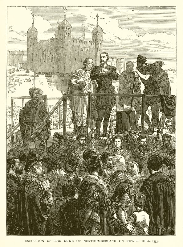 Avrättning av hertigen av Northumberland på Tower Hill, 1553 av English School