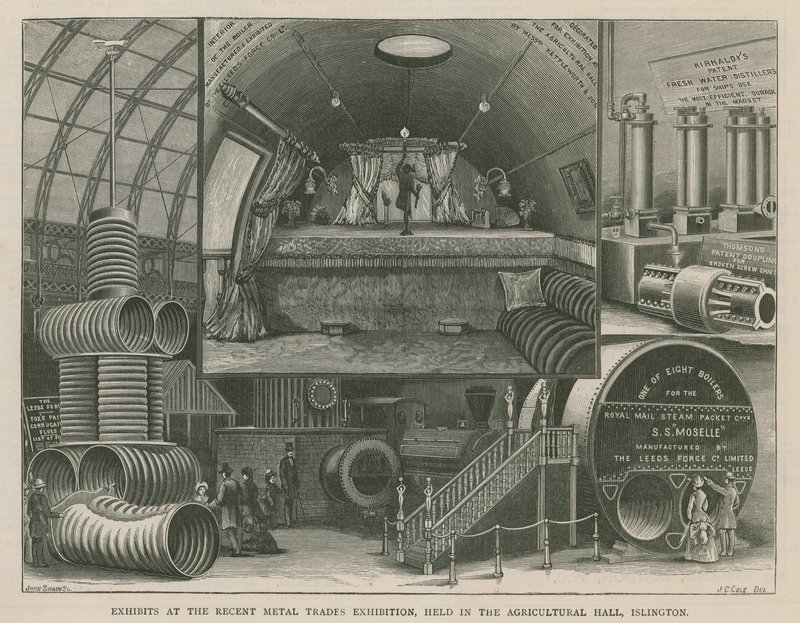 Utställningar på den senaste metallhandelsutställningen som hölls i Agricultural Hall, Islington av English School