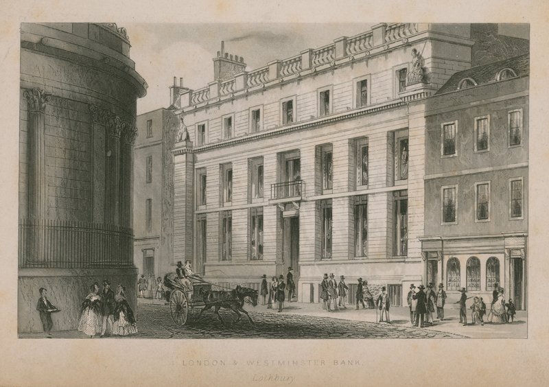Exteriör av London och Westminster Bank av English School
