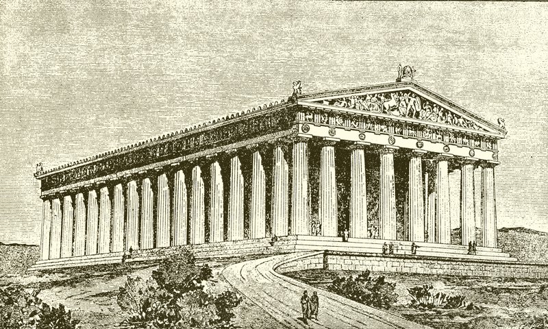 Exteriör av Parthenon i Aten i tiden för dess byggare av English School