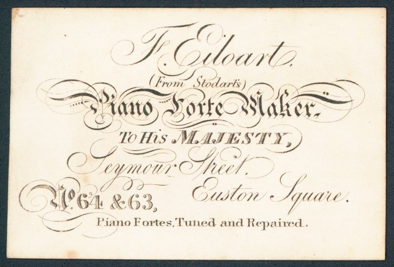 F Eiloart, pianofortemakare, handelskort av English School