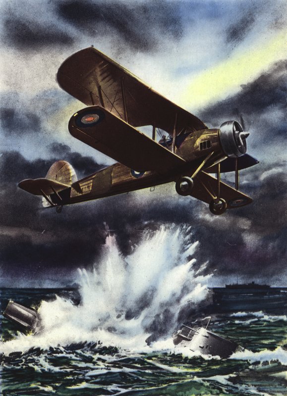 Fairey Swordfish sänker en U-båt i Nordsjön av English School