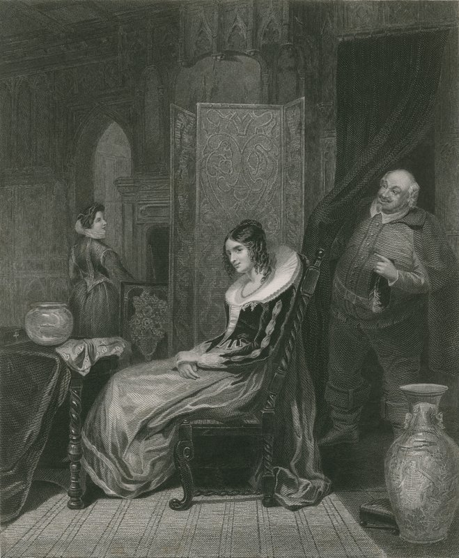 Falstaff och älskarinna Ford, de glada fruarna i Windsor av English School