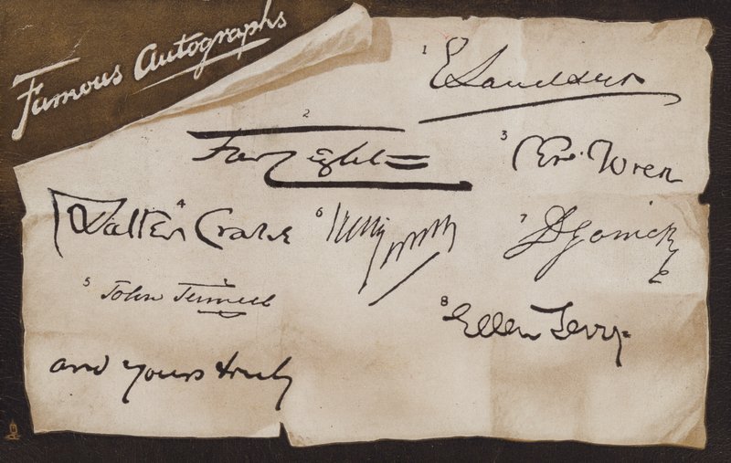 Kända autografer och undertecknad (litografi) av English School
