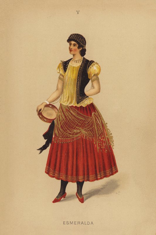 Utklädningsdräkter: Esmeralda (färglitografi) av English School