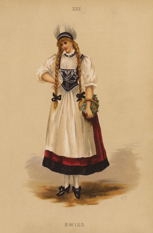 Maskeradkläder: Schweiz (färglitografi) av English School