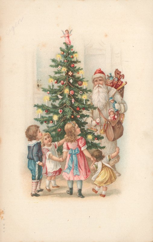 Jultomten bär en säck med leksaker av English School