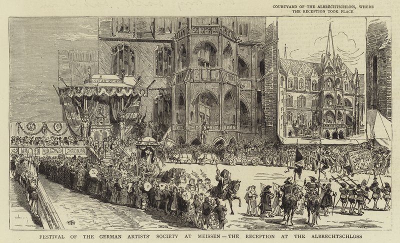 Det tyska konstnärssällskapets festival i Meissen, mottagningen på Albrechtschloss (gravyr) av English School