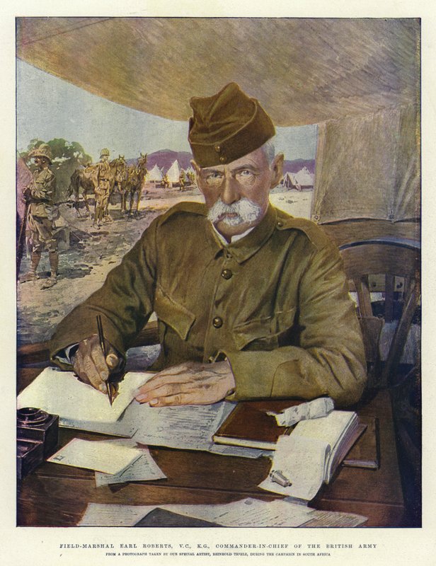 Fältmarskalk Earl Roberts, VC, KG, överbefälhavare för den brittiska armén (färglitografi) av English School