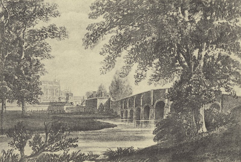 Femtonbågsbron, 1818 (gravyr) av English School