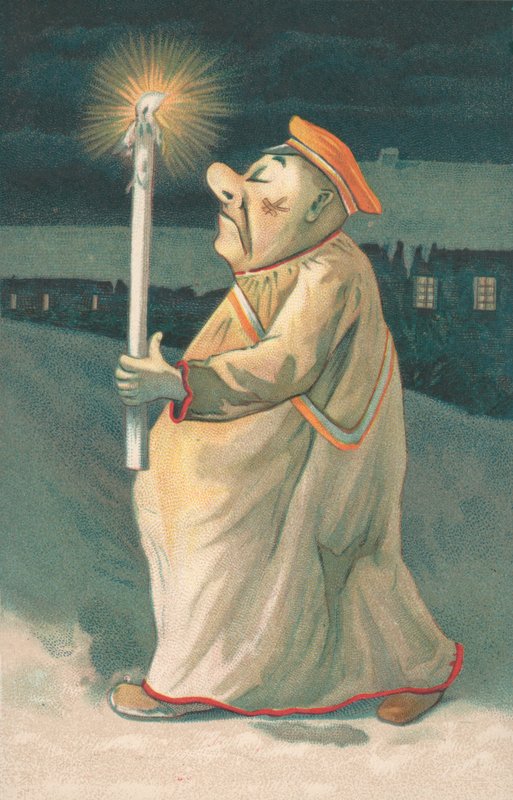Figur av en man som håller ett högt ljus av English School