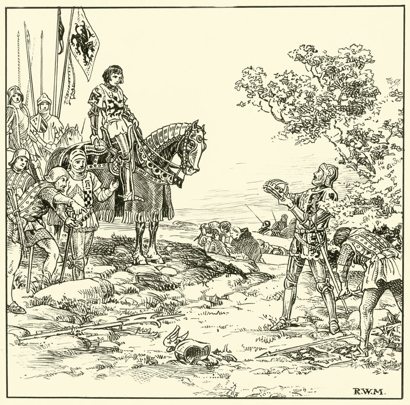 Hitta kronan i Bosworth (bläck på papper) av English School