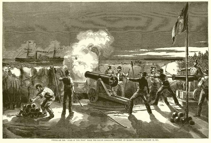 Skjutning på Star of the West från South Carolina Battery på Morriss Island, 10 januari 1861 av English School