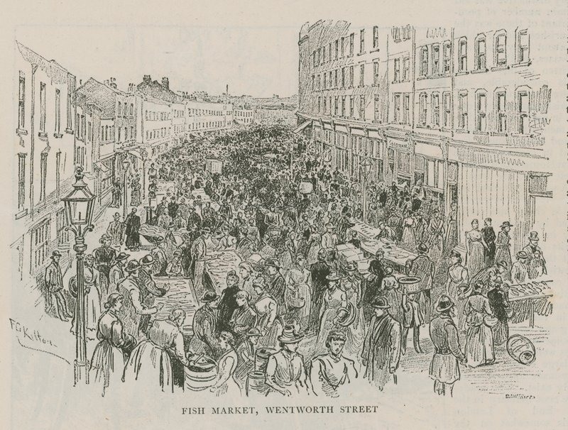 Fiskmarknad, Wentworth Street, London av English School