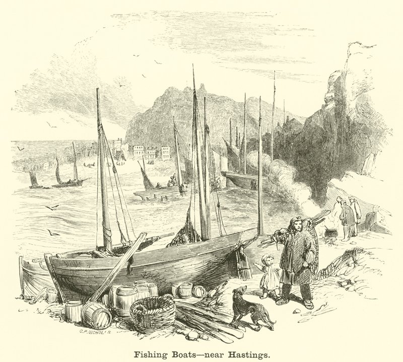 Fiskebåtar, nära Hastings av English School
