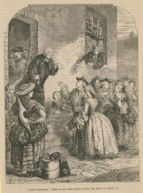 Flotta äktenskap; scen i Fleet Prison under kung George II:s regeringstid av English School