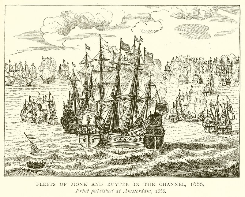 Flottor av munkar och Ruyter i kanalen, 1666 av English School