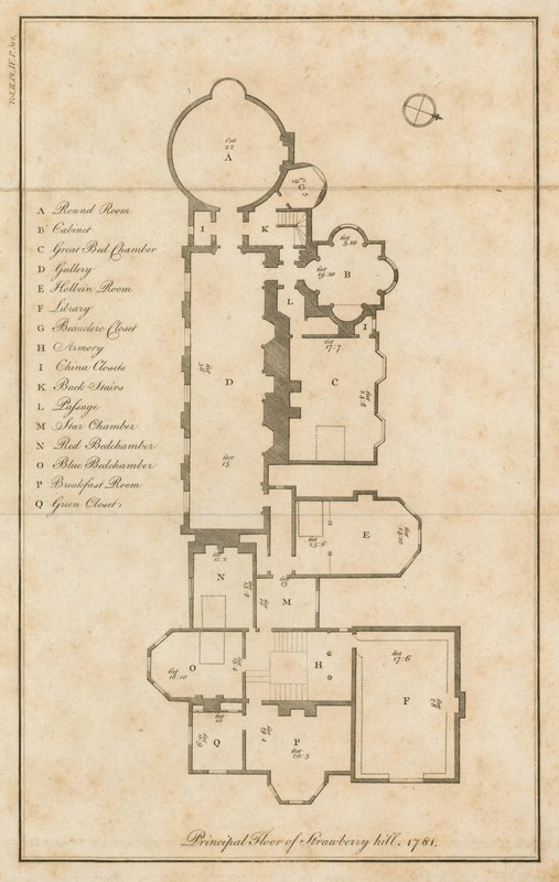 Planritning av huvudvåningen, Strawberry Hill, London av English School