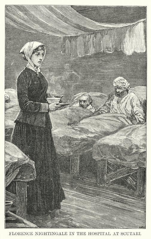 Florence Nightingale på sjukhuset i Scutari (gravyr) av English School