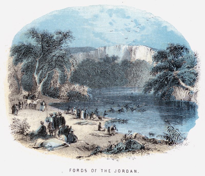 Fords of the Jordan (färgad gravyr) av English School