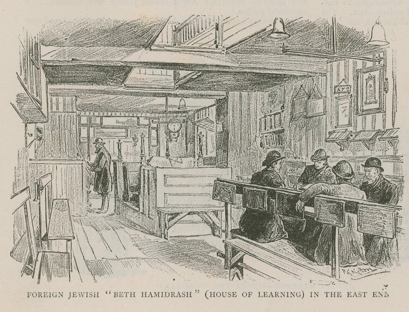 Utländska judiska Beth Hamidrash (Huset för lärande) i East End av English School