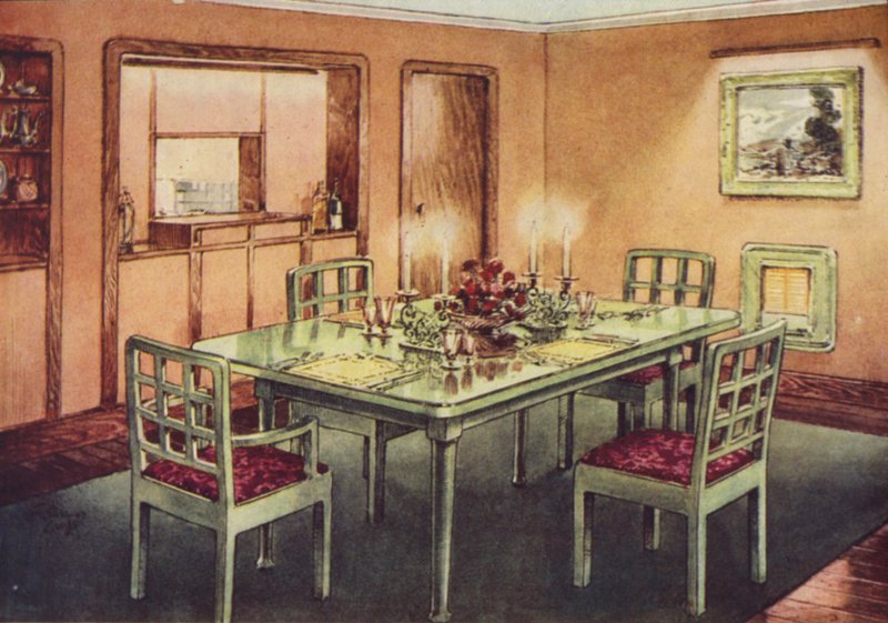 Formell matsal (färg litho) av English School