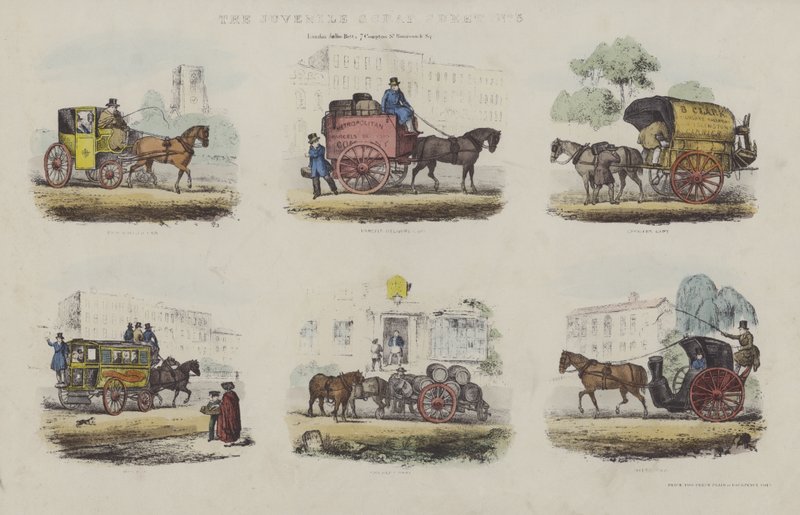 Transportformer i London från mitten av 1800-talet (akvatint) av English School