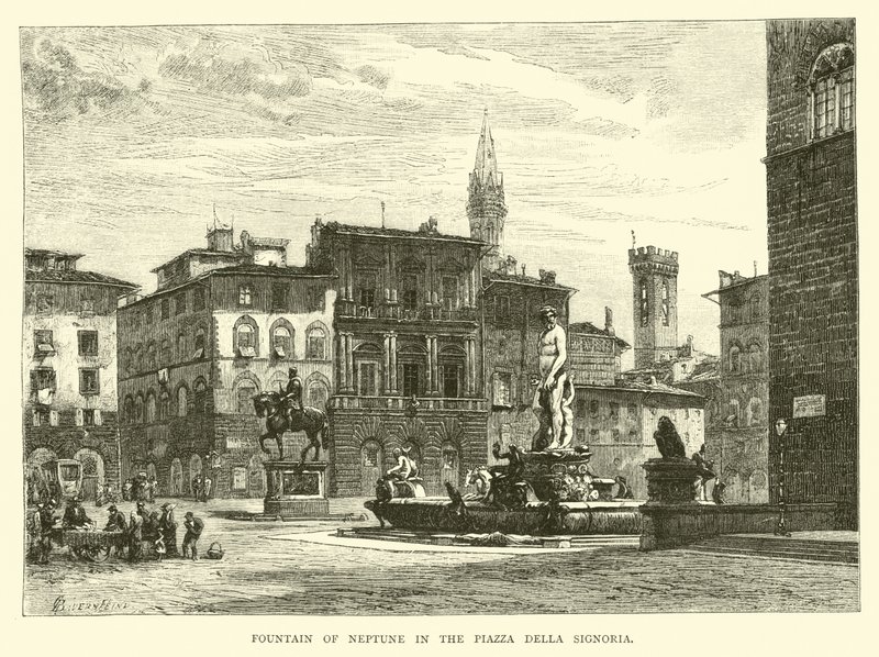 Neptunus fontän på Piazza della Signoria av English School
