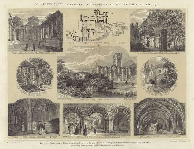 Fountains Abbey, Yorkshire, ett cistercienserkloster grundat 1132 AD av English School