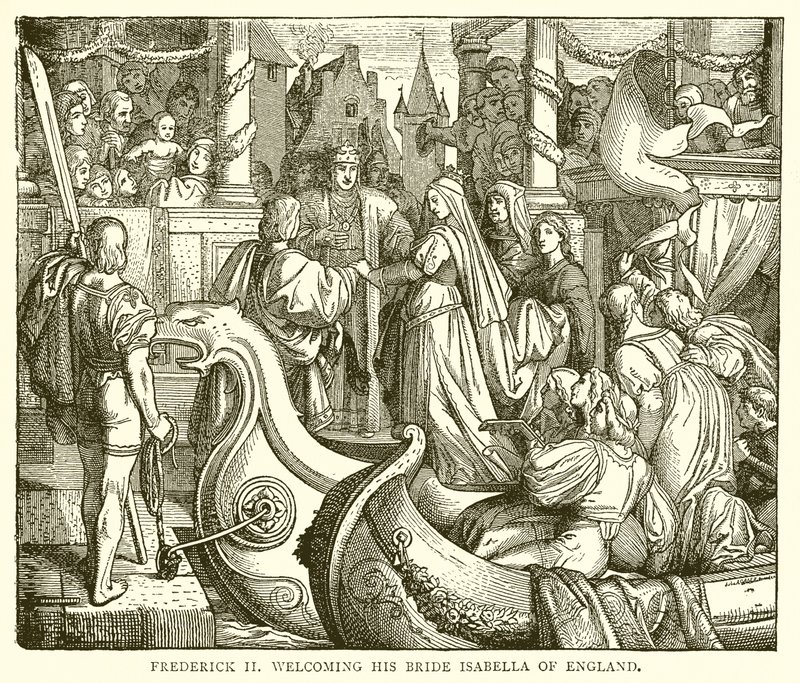 Fredrik II välkomnar sin brud Isabella av England av English School