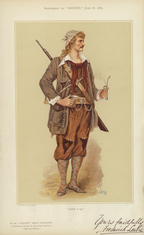 Frederick Leslie, som Rip i komedin Rip Van Winkle (färglitografi) av English School