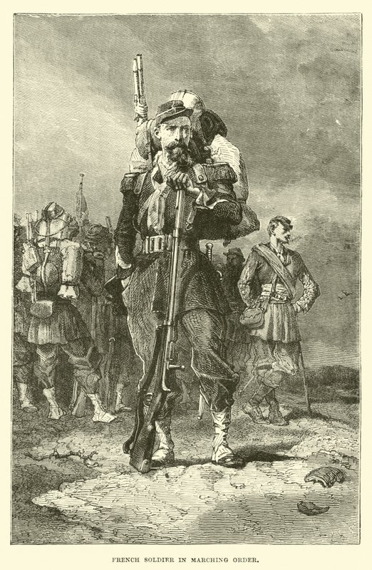Fransk soldat i marschordning av English School