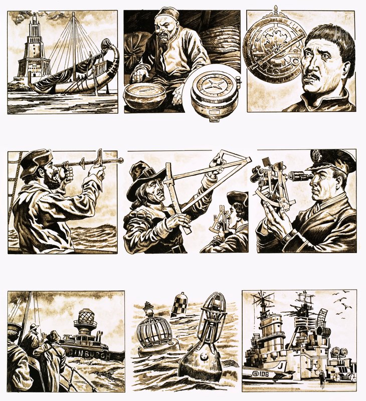 Från då till nu: Charting the Seas (gouache på papper) av English School