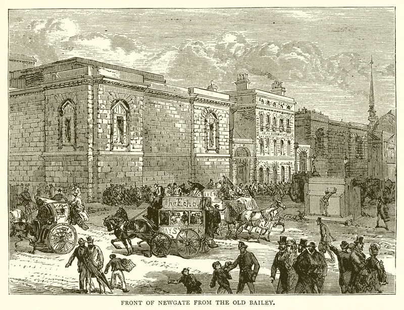 Framsidan av Newgate från Old Bailey av English School